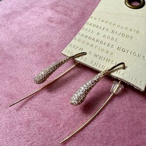 Anthropologie Gold Pave Rhinestone Teardrop Threader Earrings NWT